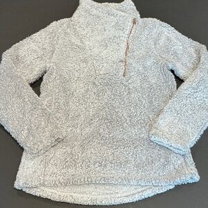 Balance Collection Sherpa Quarter Zip Pullover Gray Fleece Cozy Sweater